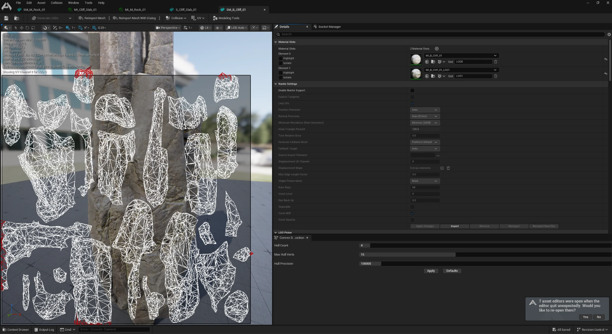 Collision geometry displayed around a rock mesh in the ARK DevKit